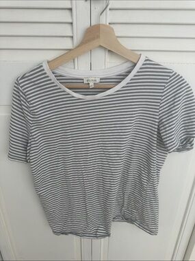 Gray & White Striped Crewneck Tee